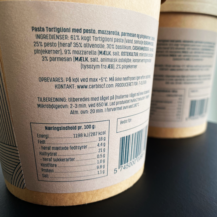 Pasta packaging with barcode